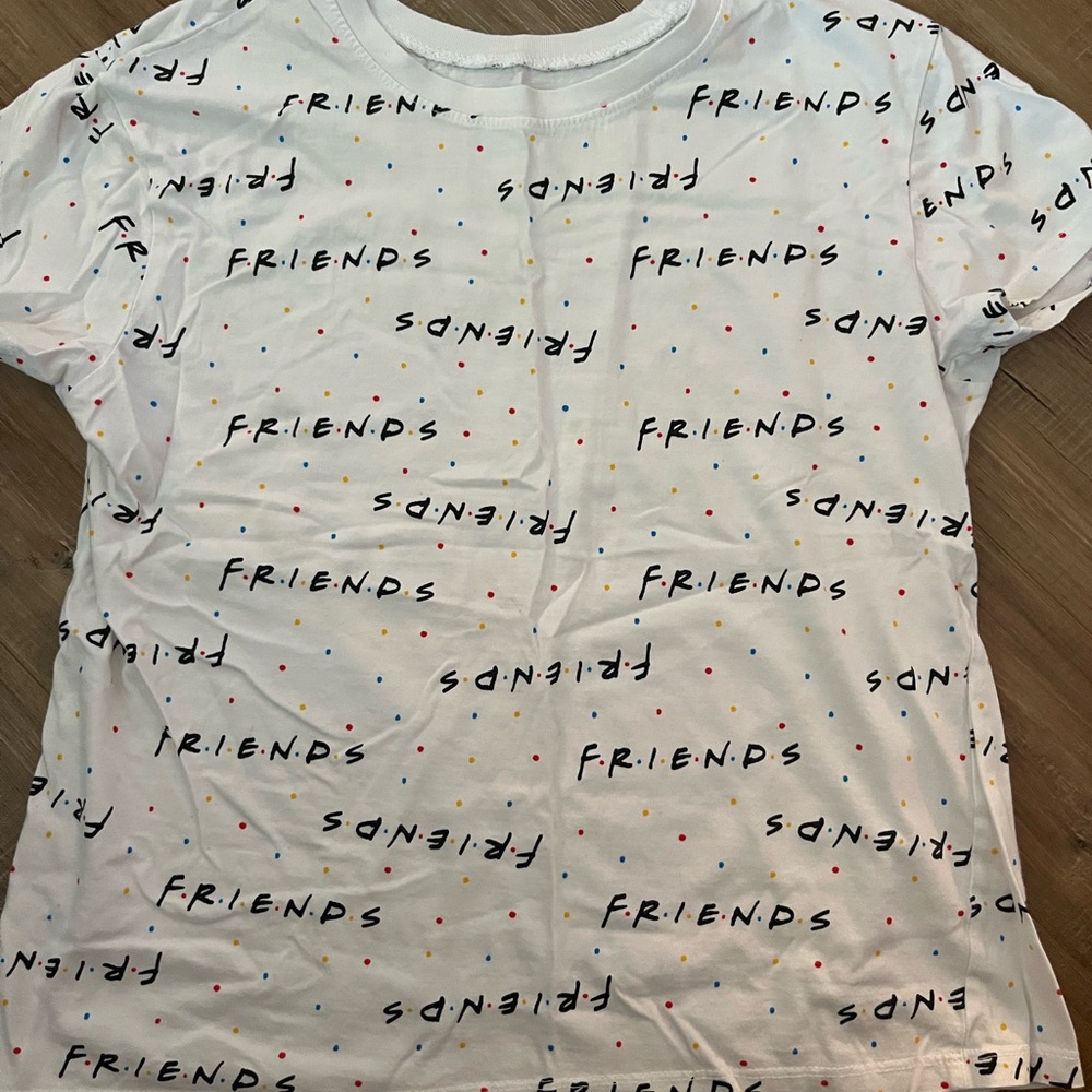 FRIENDS White Short Sleeve Tee with Multicolor Dot and Logo Print